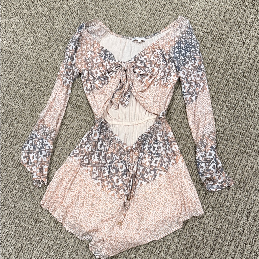 Olivaceous Patterned Romper with cutout and ties